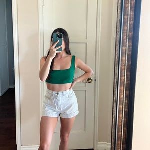 Green Zara cropped top.